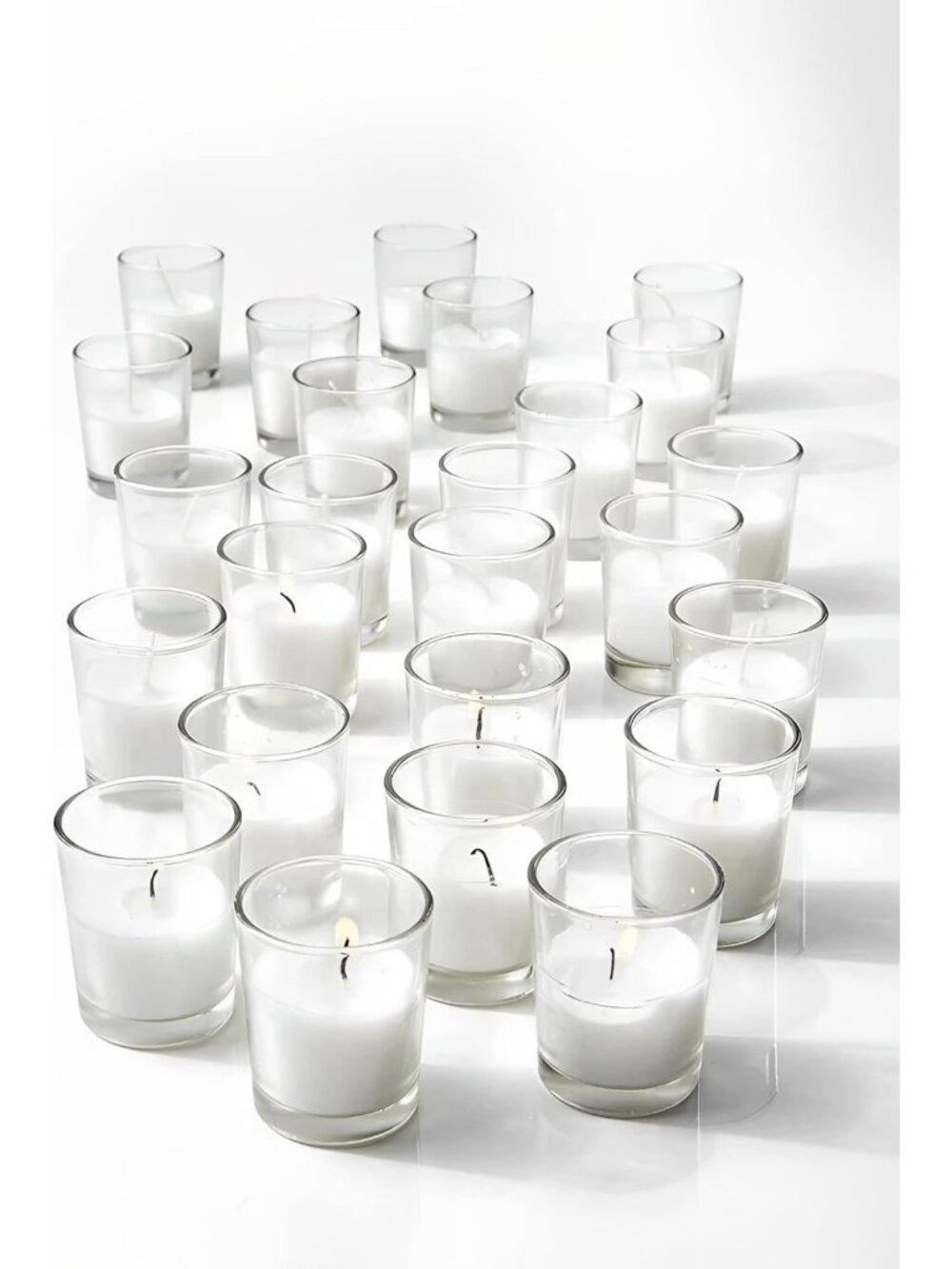 100-Pack White Unscented Votive Candles in Glass Holders - 10 Hour Burn Time for